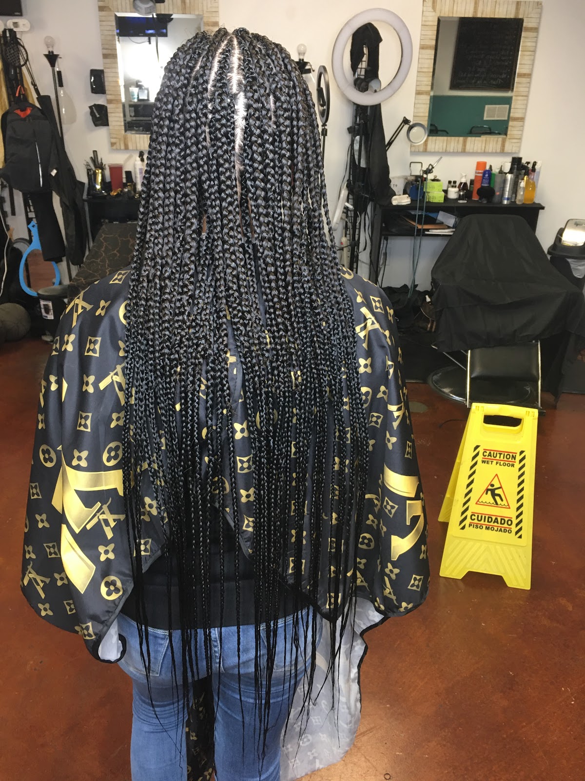 Neat box braids done at the shop